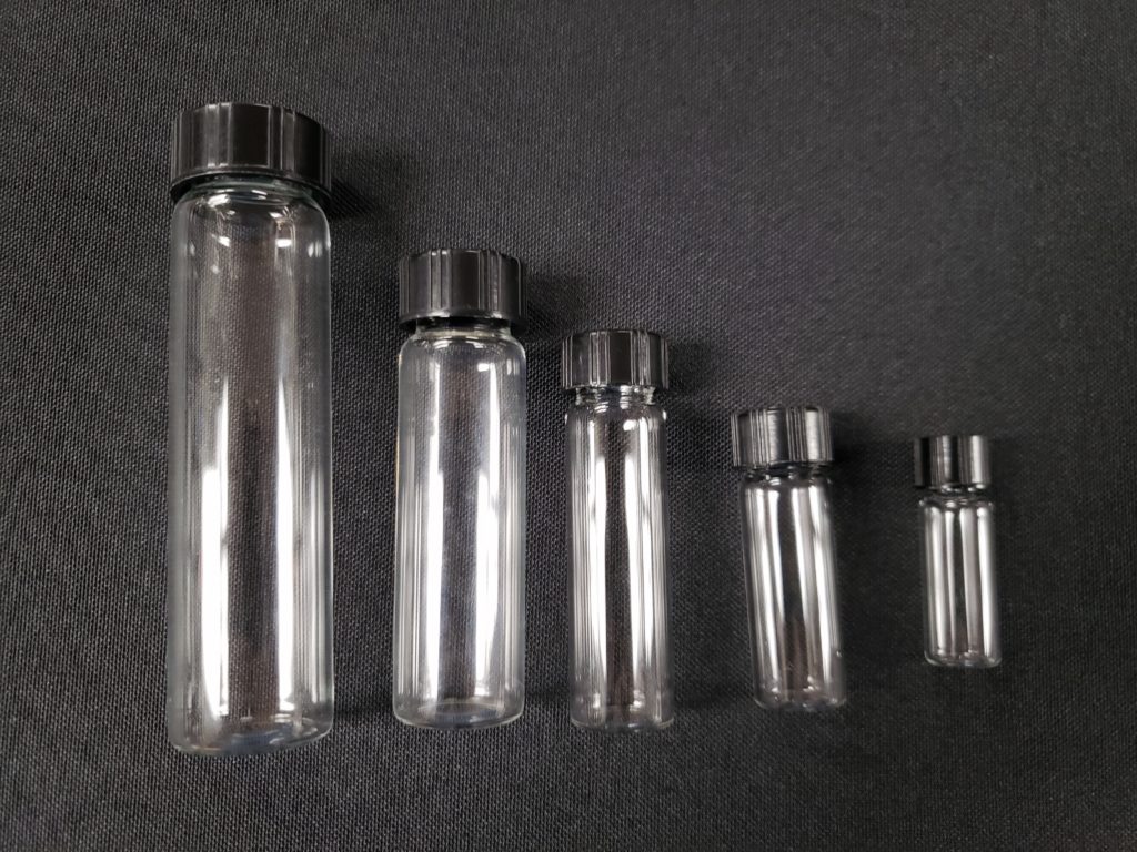 CLEAR GLASS VIALS WITH BLACK SCREW CAPS (6/pk) KLM Bio Scientific
