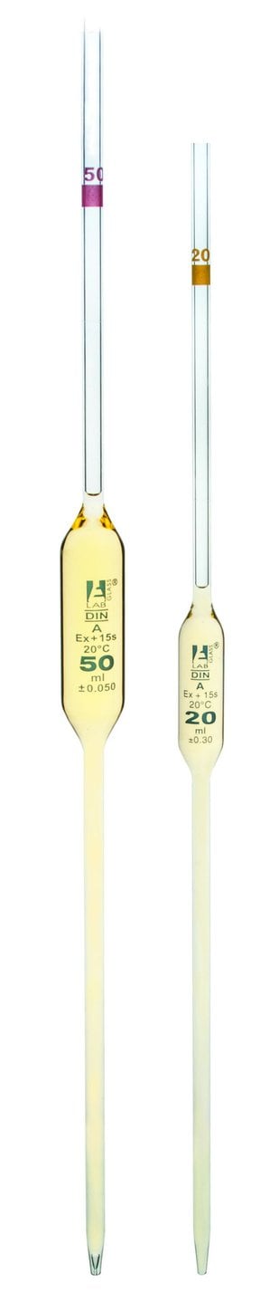 Bulb Form Pipette, 50ml - Class A, Tolerance ±0.050 - Blue Graduations - Color Code, Red - Borosilicate Glass
