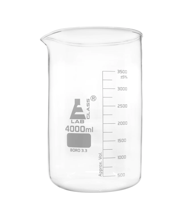 Beaker, 4000mL – Low Form – Graduated – Borosilicate Glass