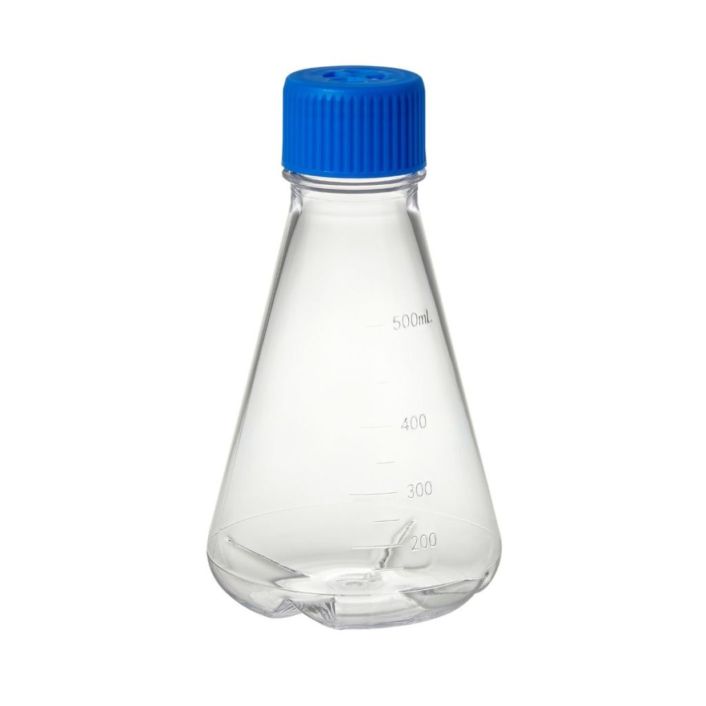 Erlenmeyer flask, polycarbonate, baffled base, autoclavable/reusabl