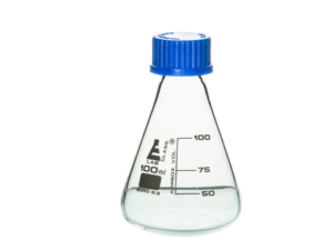 Erlenmeyer Flask, 100ml - Borosilicate Glass - with PTFE Screw Cap