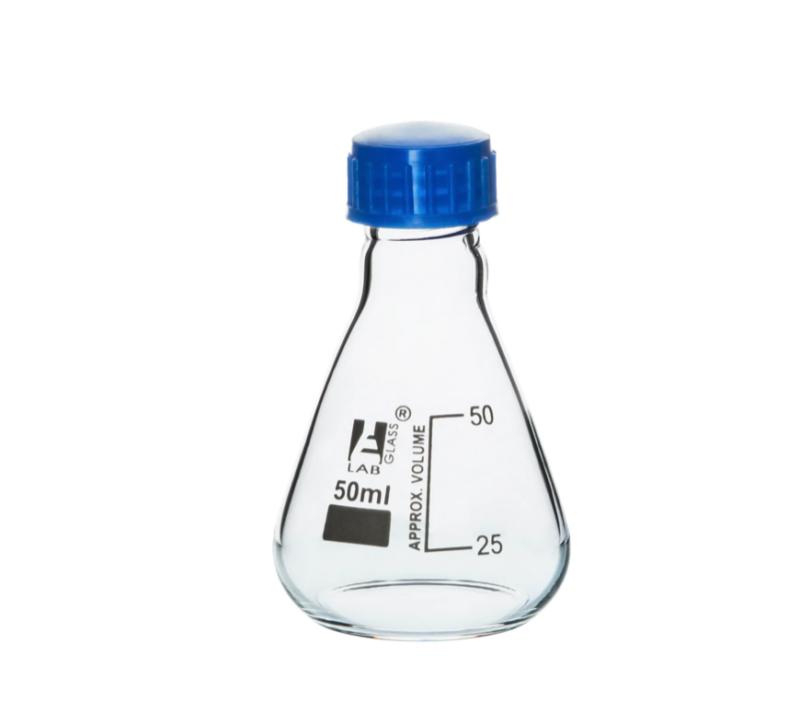 Erlenmeyer Flask 50ml Borosilicate Glass With Ptfe Screw Cap Conical Shape White 6143