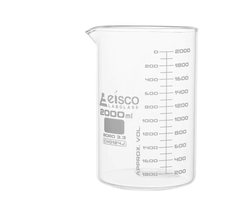 Beakers Glass 2000 ml ASTM, Low Form, with spout, borosilicate